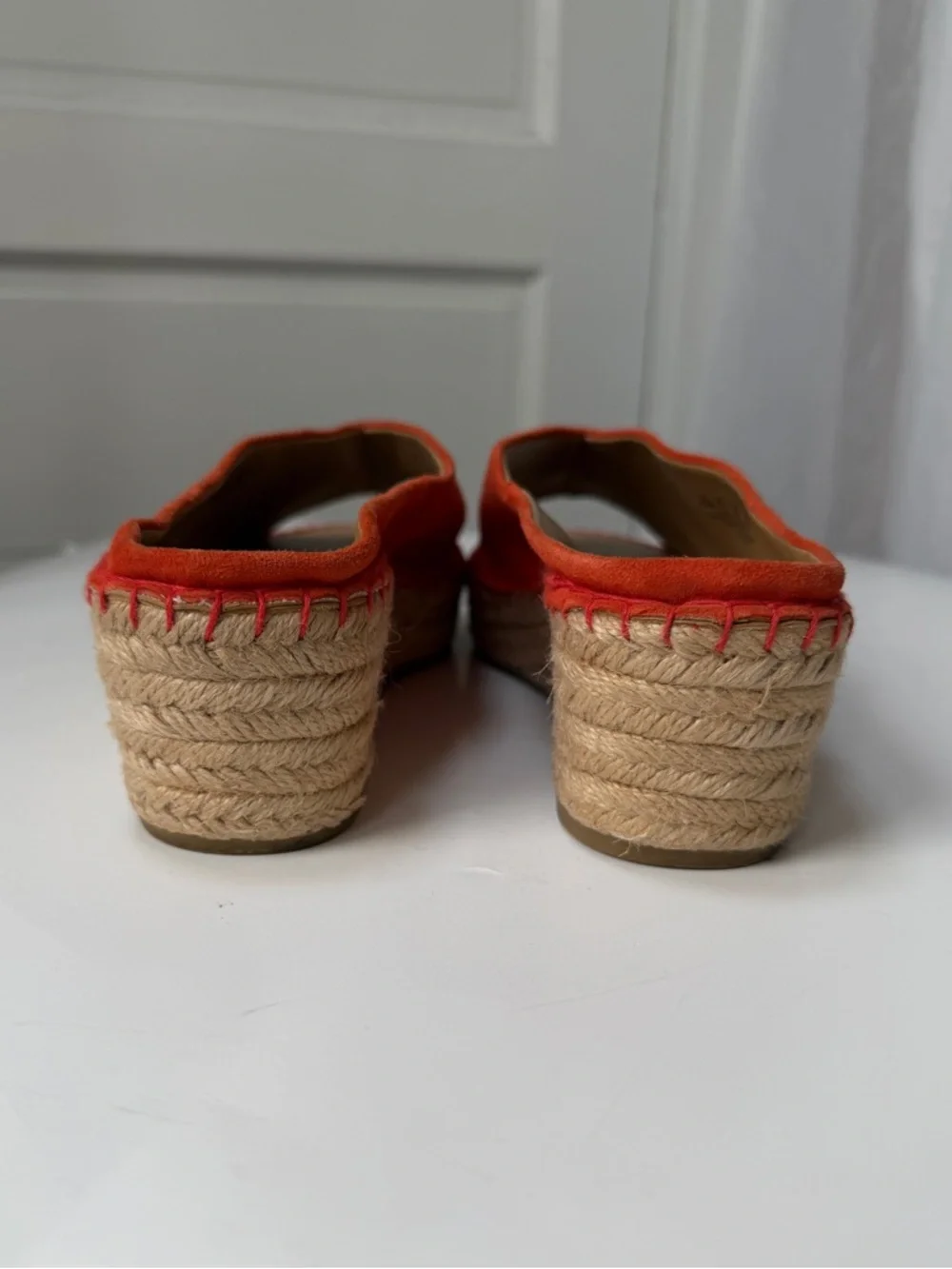 Franco Sarto L-Pine Orange Suede Open-Toe Espadrille Wedge Slip On Sandals Beach